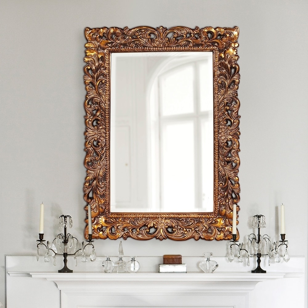 Allan Andrews Antique Gold Ornate Framed Rectangular Beveled Wall Mirror - 46"H x 32"W x 4"D
