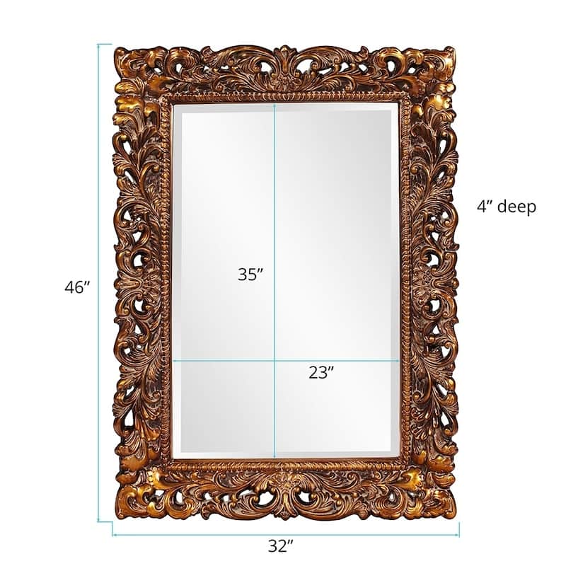 Allan Andrews Antique Gold Ornate Framed Rectangular Beveled Wall Mirror - 46"H x 32"W x 4"D