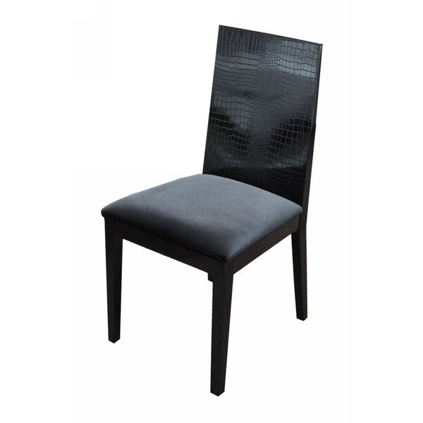HomeRoots Furniture Black Crocodile Texture Dining Chair with Floss Fabric Seat- Set of 2