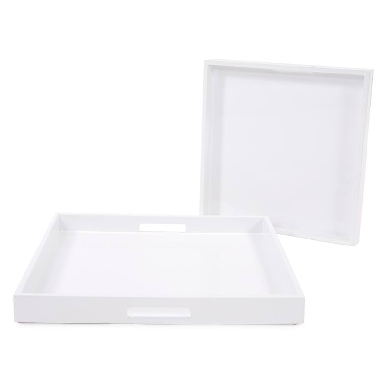 Allan Andrews White Lacquer Square Wood Tray Set with Handles