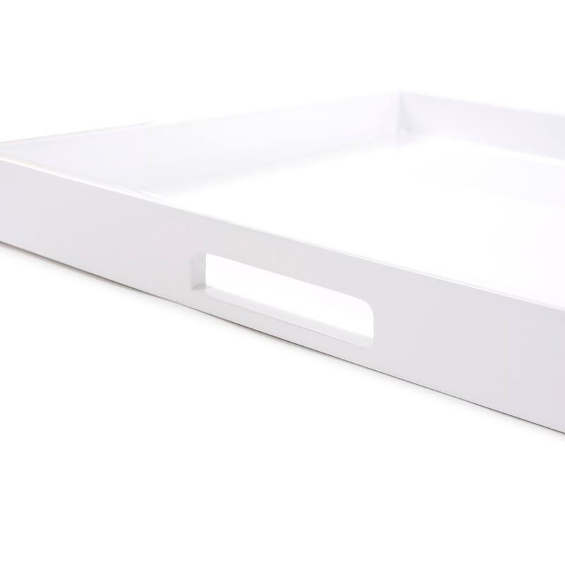 Allan Andrews White Lacquer Square Wood Tray Set with Handles