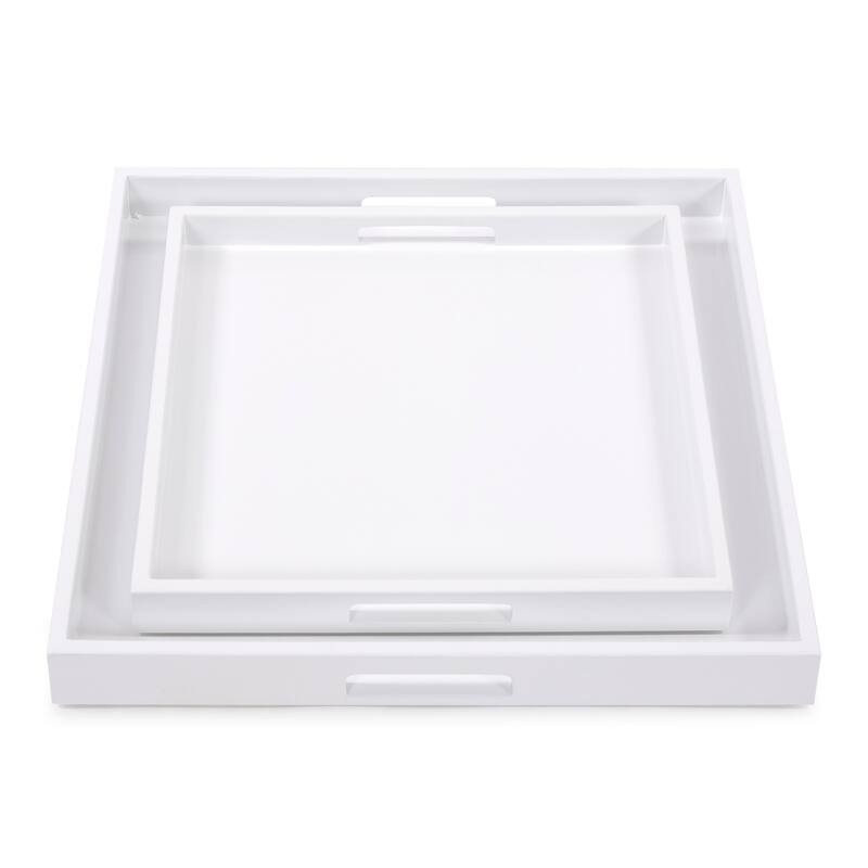 Allan Andrews White Lacquer Square Wood Tray Set with Handles