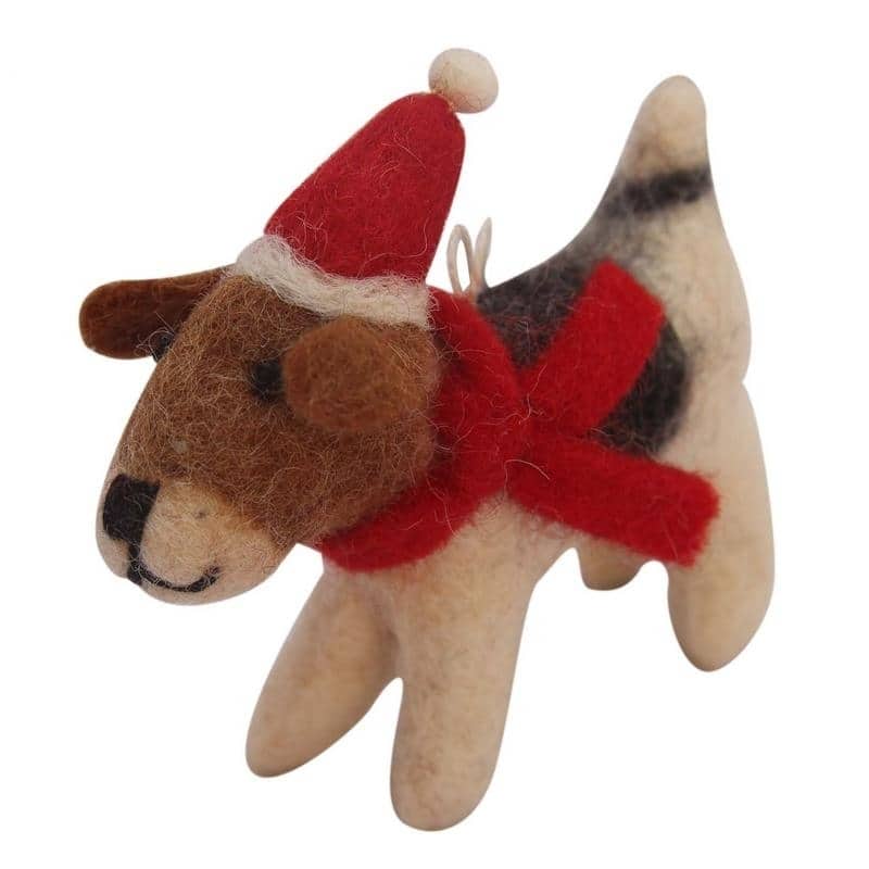 Handmade Felt Beagle Ornament with Santa Hat - N/A