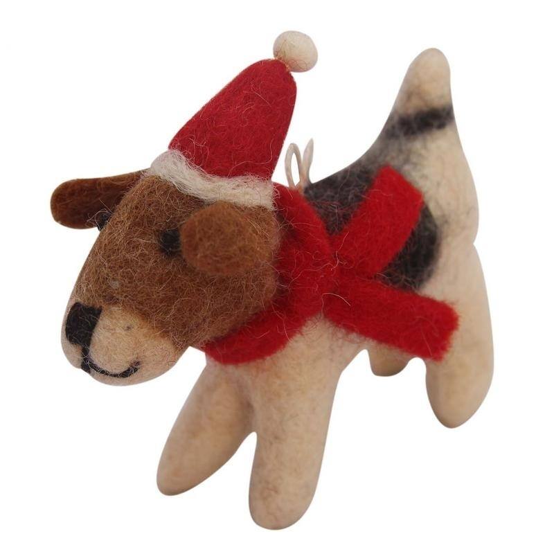 Handmade Felt Beagle Ornament with Santa Hat
