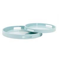 Light Blue Lacquer Round Wood Tray Set