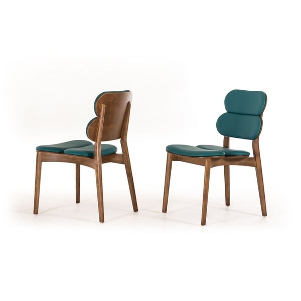 HomeRoots Furniture Modern Turquoise Leatherette Dining Chair with Walnut Finished Ash Wood Frame - Set of 2