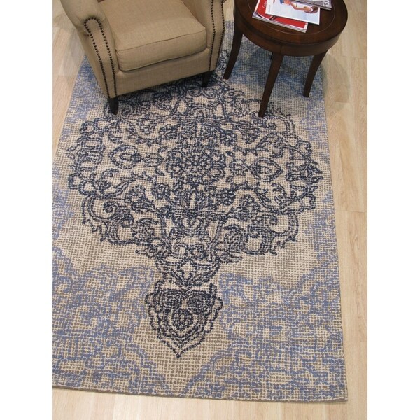 Hand-tufted Madallion Ivory Wool, Rug - 5' x 8'