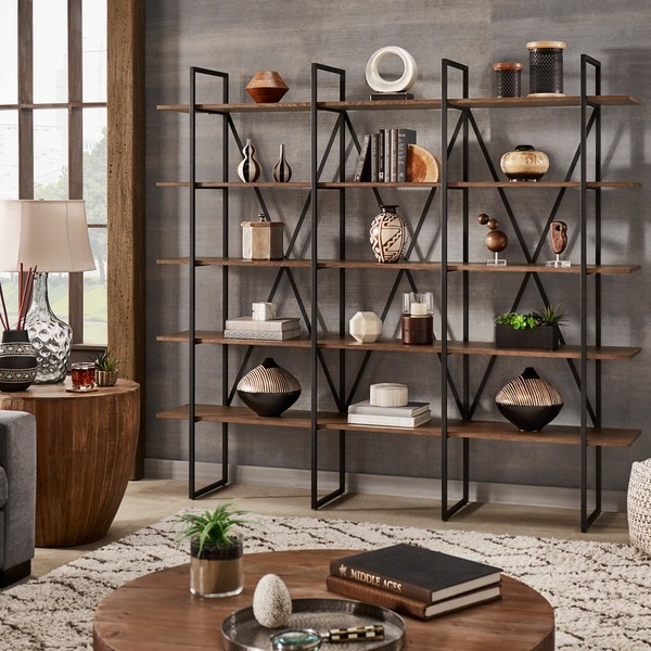 Sayler X-Back Metal Post Bookshelf with Walnut Finish by iNSPIRE Q Artisan