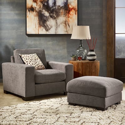 Ashton Grey Fabric Double Sided Down-Feather Filled Chair and Ottoman by iNSPIRE Q Artisan