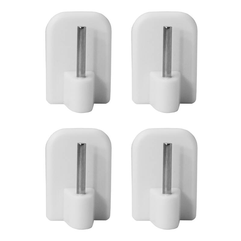 Self Adhesive Hooks Sash Rod Kitchen Curtains Set of 4 - n/a - White