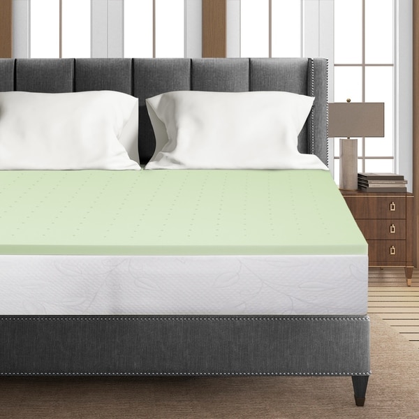 1.5 Inch Green Tea Infused Memory Foam Bed Topper Cooling Mattress Pad - Crown Comfort