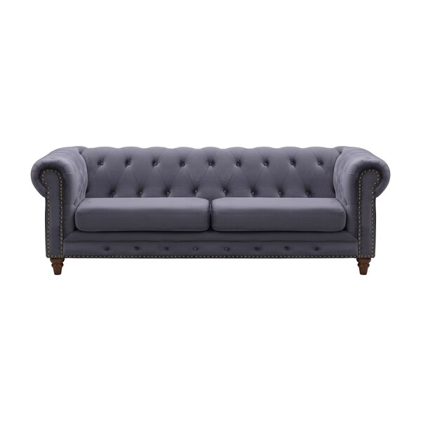 Hayden Chesterfield Sofa In Walnut Finish With Dark Gray Velvet Hayden Chesterfield Sofa In Walnut Finish With Dark Gray Velvet