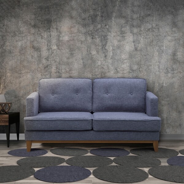Shop Sadey Mid Century Tufted Loveseat In Champagne Finish With Washed Gray Fabric Overstock 25323528