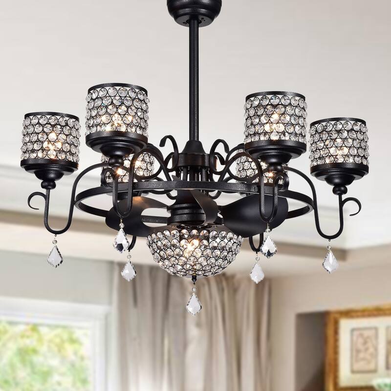 Torbay 7-light 35-inch Forged Black Metal & Crystal Lighted Ceiling Fan (Remote Controlled)