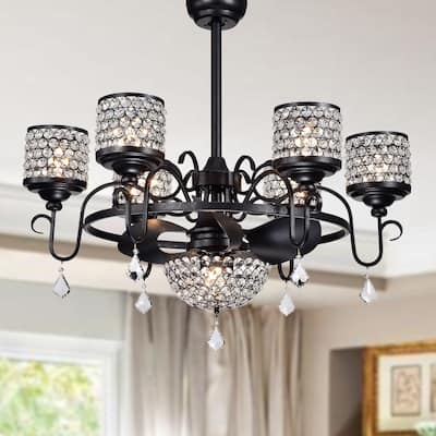 Torbay 7-light 35-inch Forged Black Metal & Crystal Lighted Ceiling Fan (Remote Controlled)