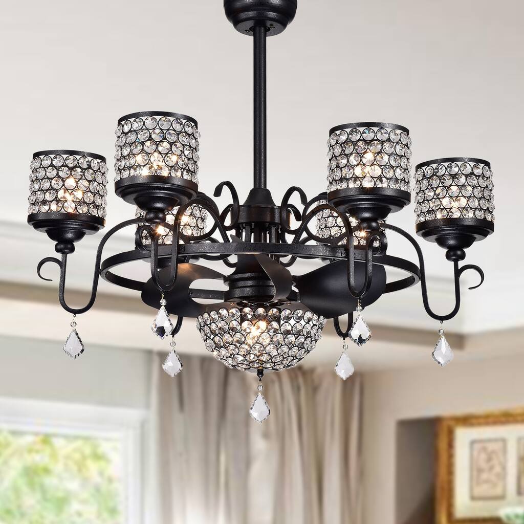 Torbay 7-light 35-inch Forged Black Metal & Crystal Lighted Ceiling Fan (Remote Controlled)