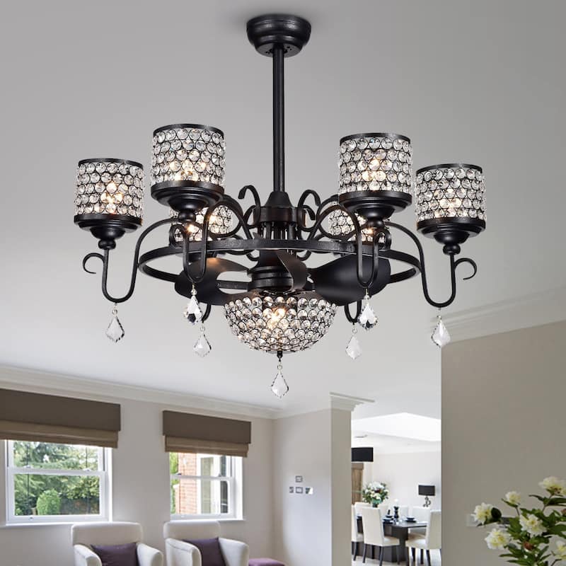 Torbay 7-light 35-inch Forged Black Metal & Crystal Lighted Ceiling Fan (Remote Controlled)