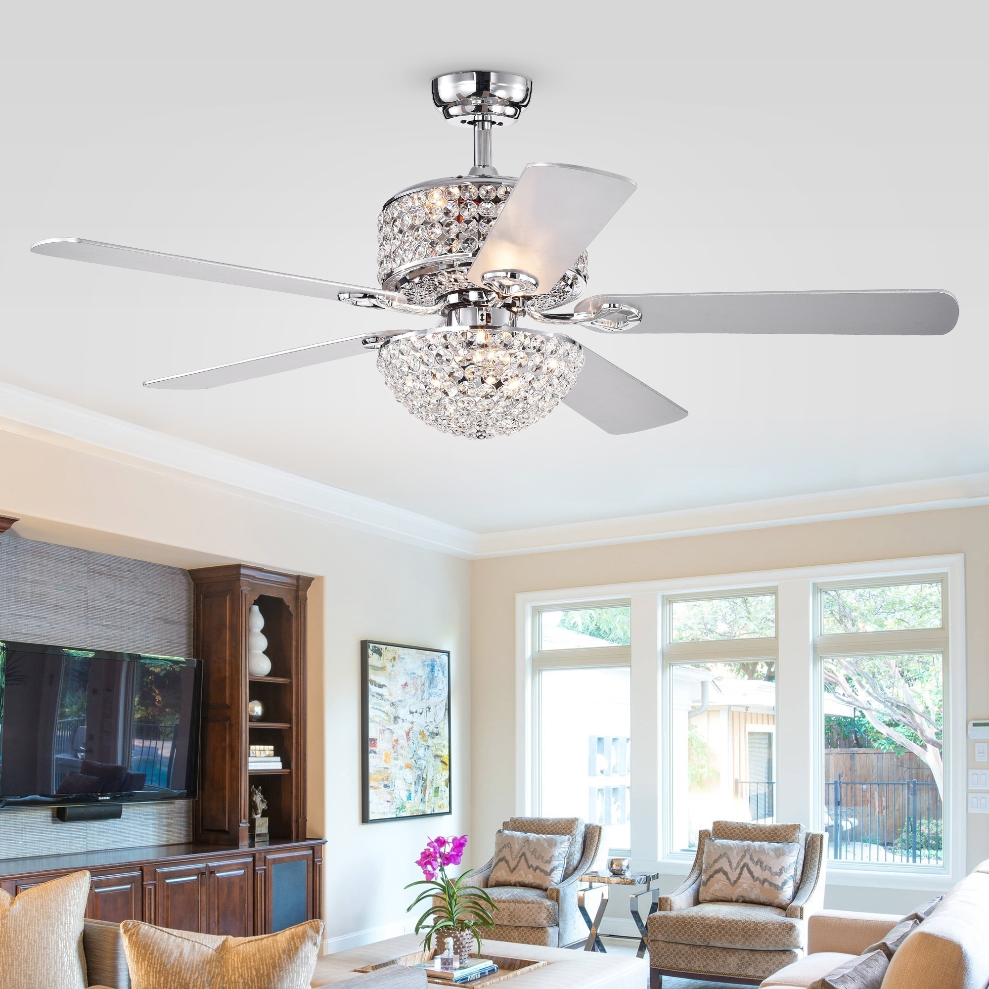 Silver Orchid Finlayson Chrome 5 Blade 52 Inch Lighted Ceiling Fan