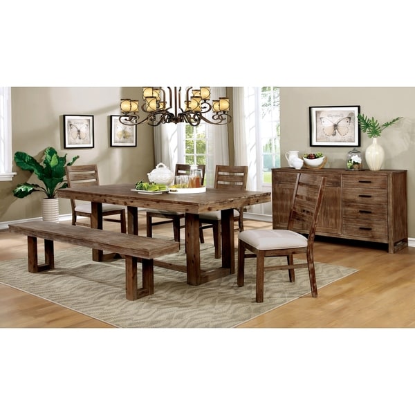 Shop Furniture of America Dell Brown 6-piece Dining Table Set with Bench - On Sale - Free ...