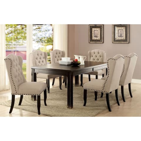 Furniture of America Foster Rustic 84-inch Beige Linen 7-piece Dining Table Set