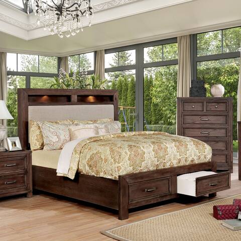 Furniture of America Nuch Rustic Solid Wood LED Shelf Platform Bed
