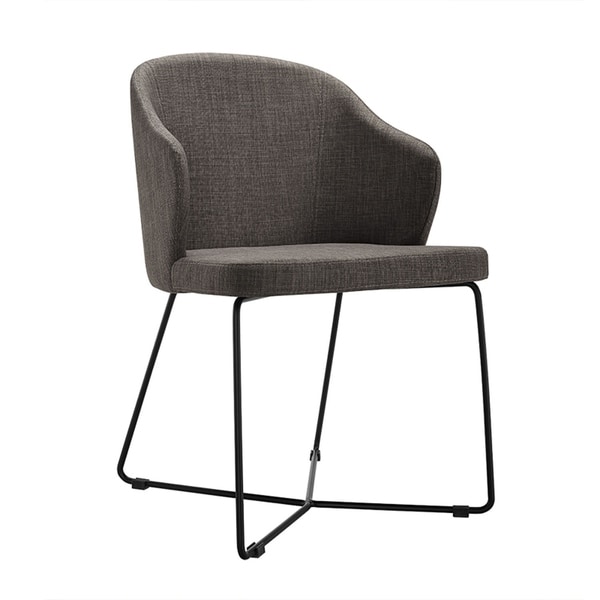 HomeRoots Furniture Modern Grey Upholstered Fabric Dining Chair with Black Metal Legs - Set of 2