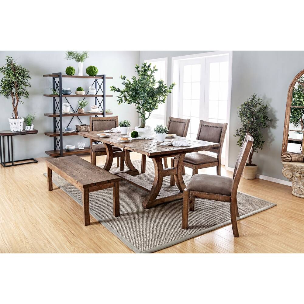 Powder Hill Rustic Brown Wood 6-Piece Dining Table Set with Bench by ...