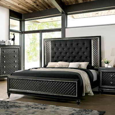 Furniture of America Quista Glam Grey Fabric Tufted LED Bed