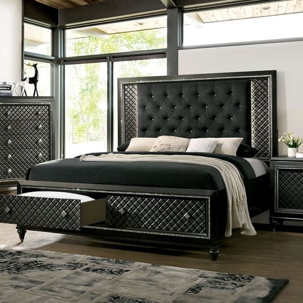 slide 2 of 6, Furniture of America Quista Glam Grey 2-drawer Bed with LED