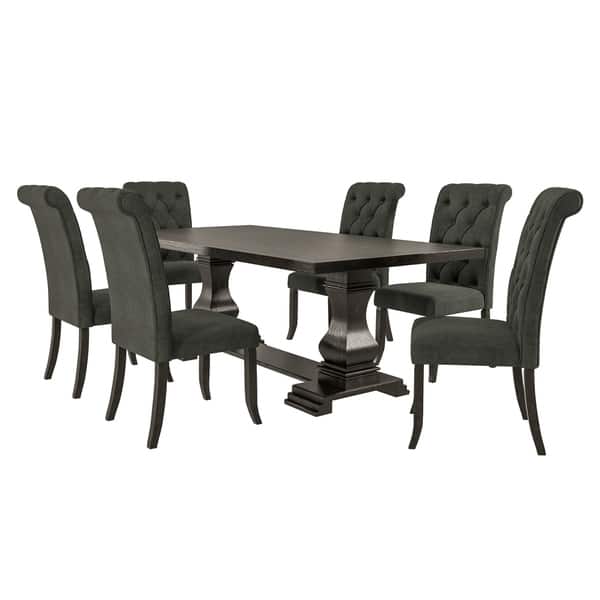 slide 2 of 5, Kaolinovo Traditional Grey Solid Wood 7-Piece Dining Table Set by Furniture of America