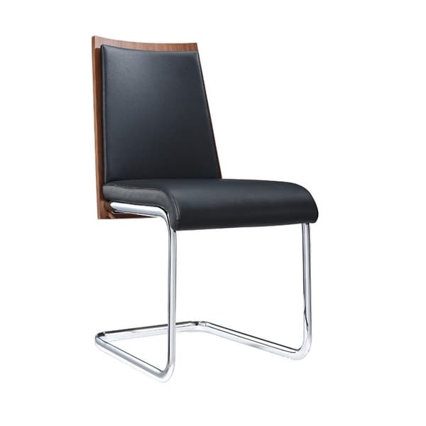 HomeRoots Furniture Modern Black Leatherette Dining Chair with Walnut Veneer Back - Set of 2