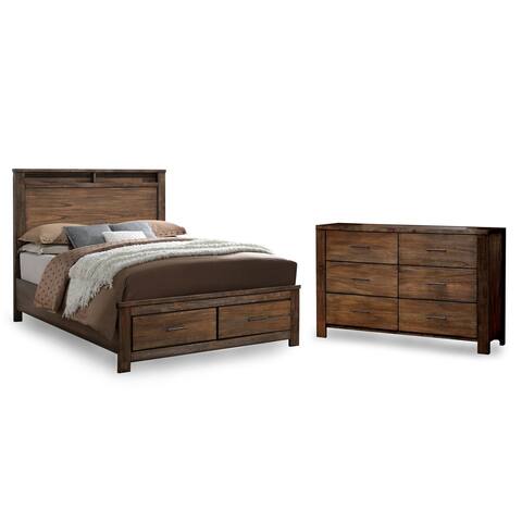 Slyvester Rustic Queen Antique Oak 2-piece Storage Bed Set