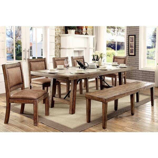 Shop Fitzgerald Industrial Rustic Oak 7 Piece Dining Table Set By