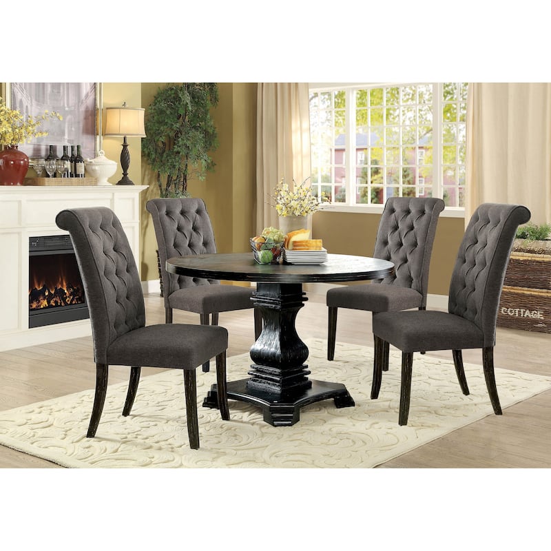 Kaolinovo Farmhouse Black Tufted 5-Piece Round Dining Table Set by Copper Grove