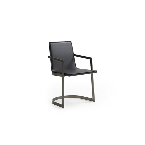 HomeRoots Furniture Modern Black Leatherette Dining Chair with Gun Metal Base - Set of 2