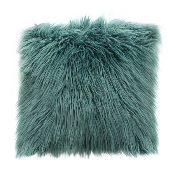 Diamond Sofa 18" Dual Sided Faux Mongolian Fur Square Accent Pillow in Teal