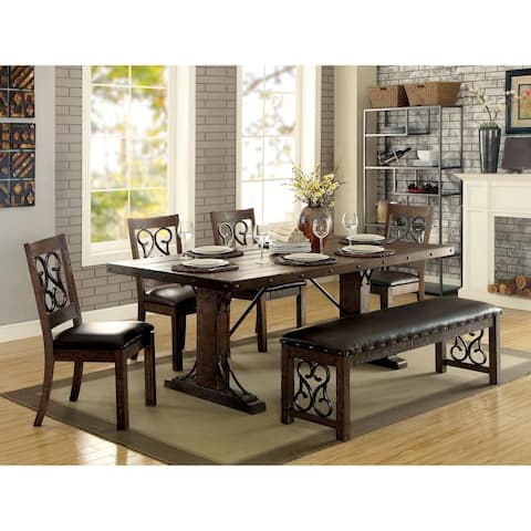 Furniture of America Fix Walnut 6-piece Dining Table Set with Bench