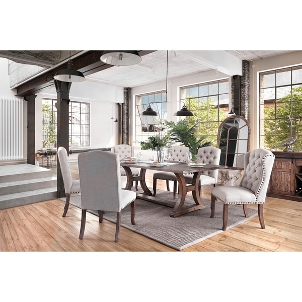 Furniture of America Quigley Rustic Pine 7-piece Dining Table Set