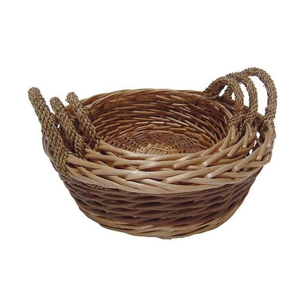 Cheung's Handcrafted Unpeeled Willow Round Tray with Side Handles, Brown - Set of 3