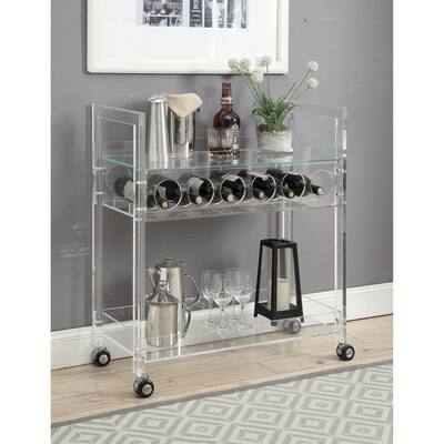 Acrylic And Glass Serving Cart with Two Open Shelves And Wine Bottle Rack, Clear