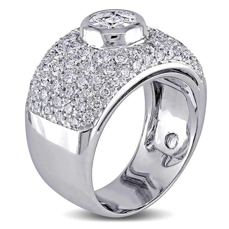 Miadora Signature Collection 18k White Gold 1-1/2ct TDW Bezel Set Pave Diamond Ring