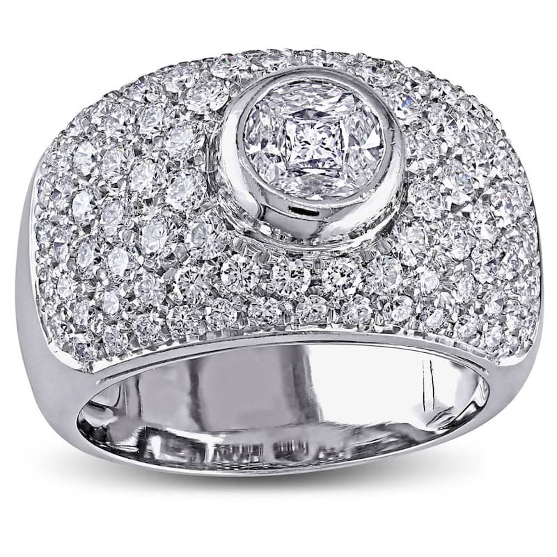 Miadora Signature Collection 18k White Gold 1-1/2ct TDW Bezel Set Pave Diamond Ring - 7