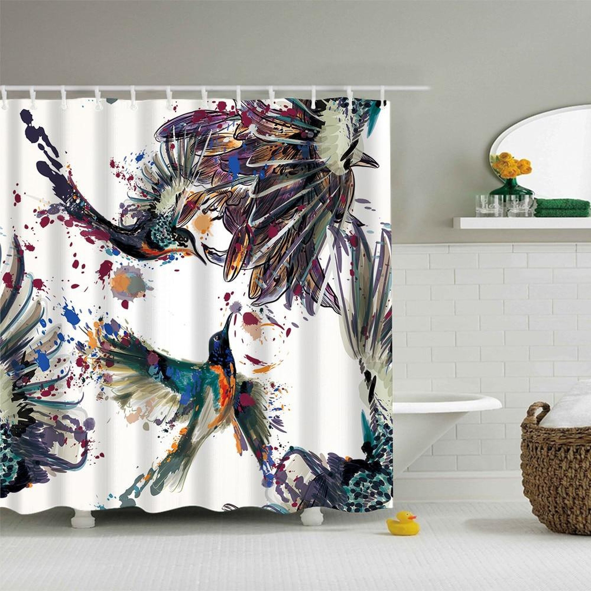 Bathroom Decor Shower Curtain Waterproof Fabric w//12 Hooks 71*71inch brown