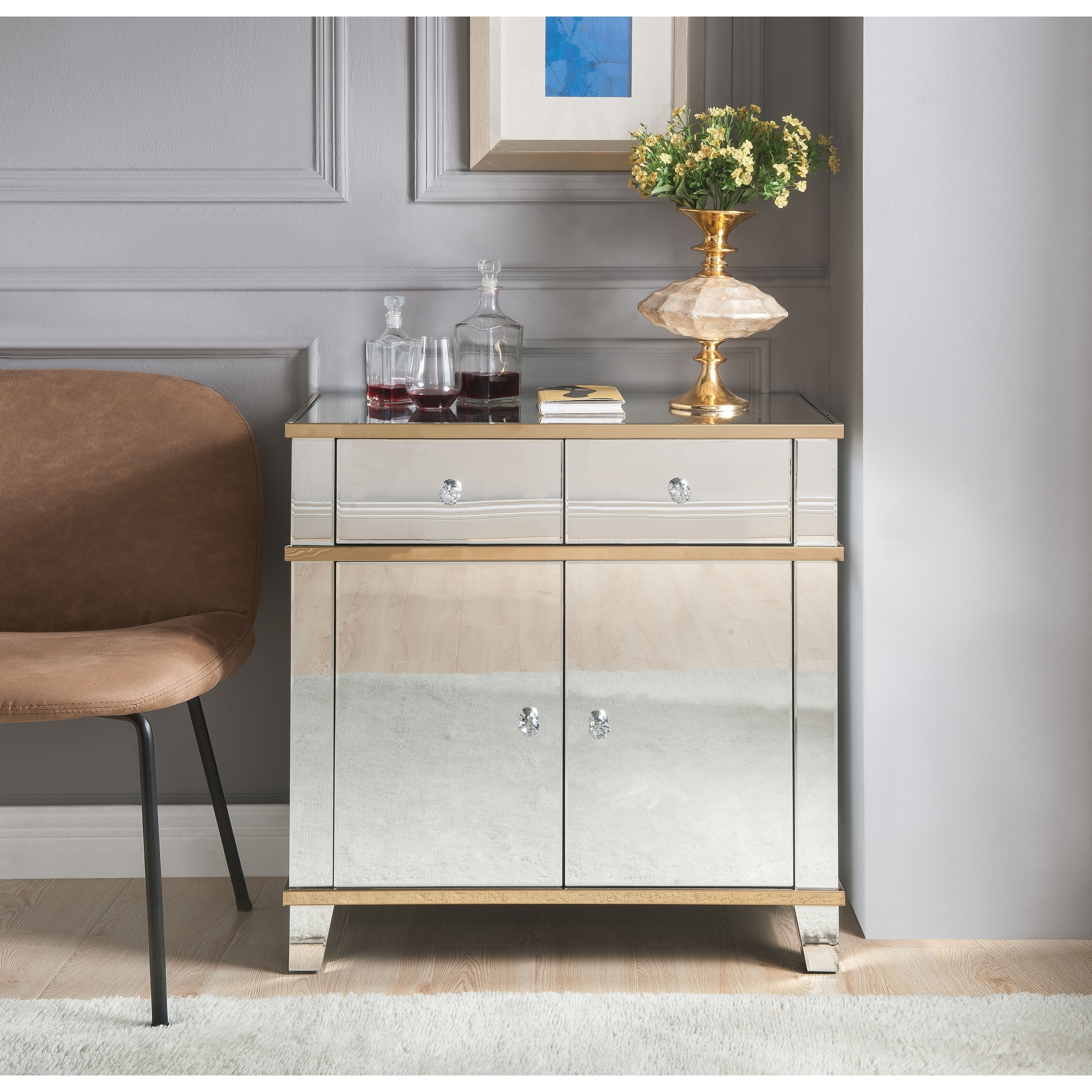 Shop Fully Mirrored Wooden Console Table With Two Drawers And One