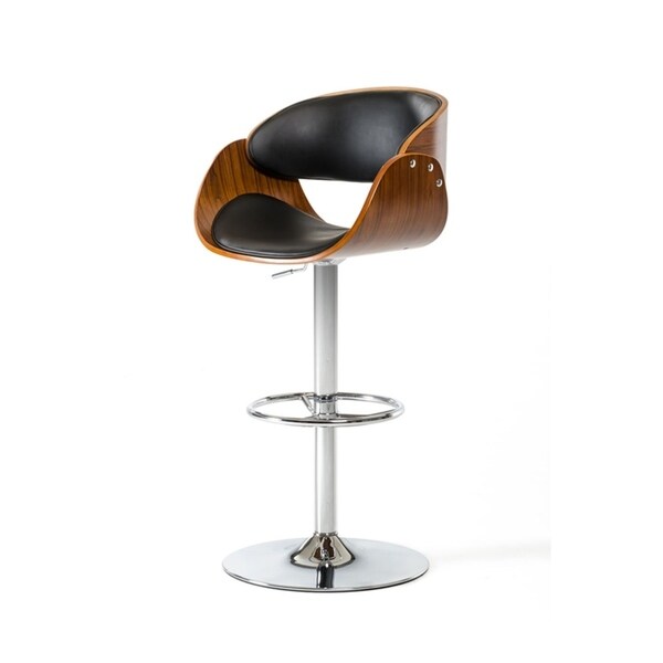 HomeRoots Furniture 36"H Modern Black Leatherette Adjustable Height Swivel Bar Stool
