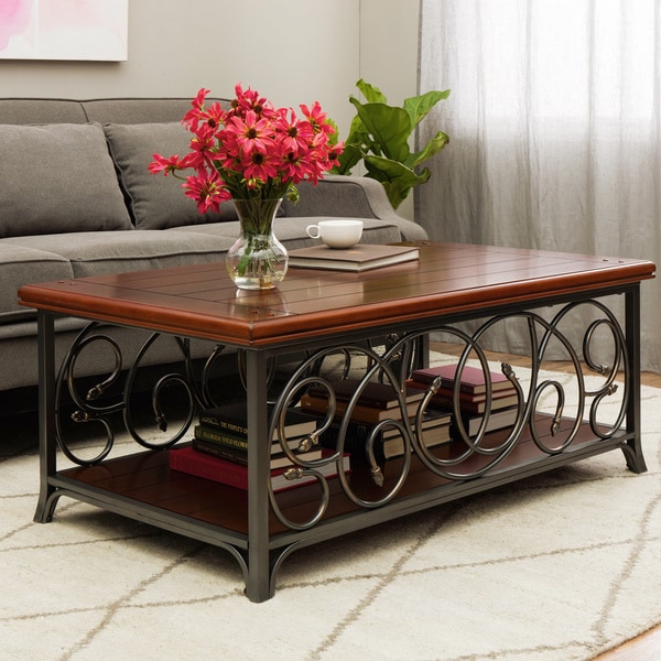 Shop Scrolled Metal and Wood Coffee Table - Free Shipping ...