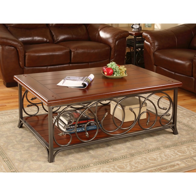 Scrolled Metal And Wood Coffee Table