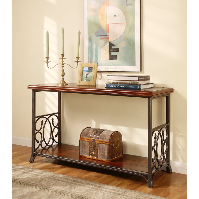 Scrolled Metal And Wood Sofa Table