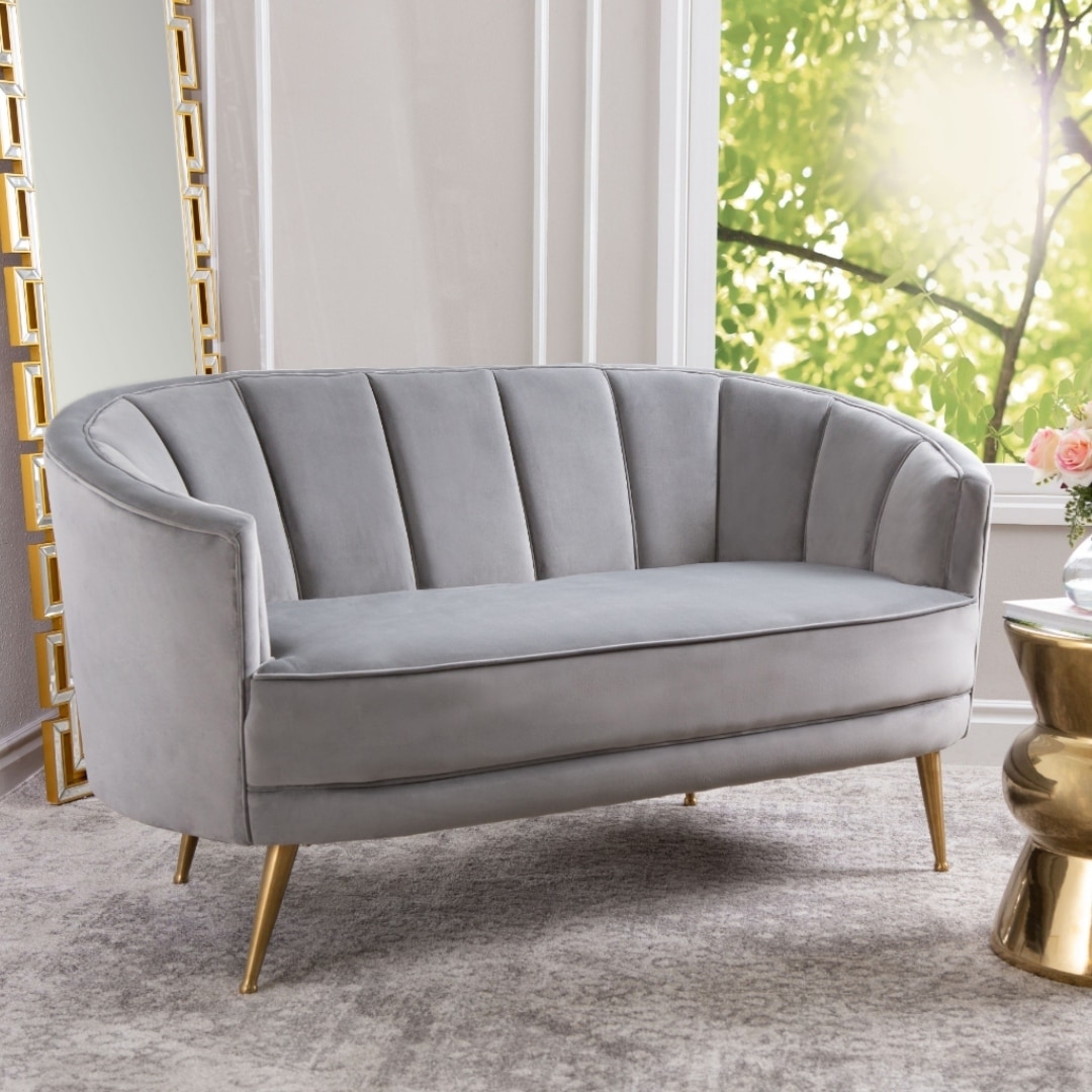 Abbyson Livi Grey Channel Tufted Velvet Sofa On Grey Channel Tufted Velvet Sofa