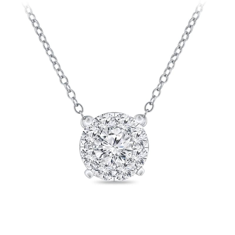 14k Gold 1/2CTW Round Halo Style Pave Diamond Necklace by Auriya (H-I, I1-I2)